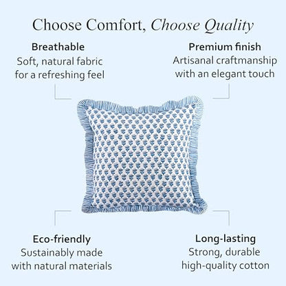 CPC Apatite Blue Block Print Ruffle Pillow Cover 16x16 Inch, Pack of 2 - color: Apatite Blue, size: 16" x 16" (Pack of 2)