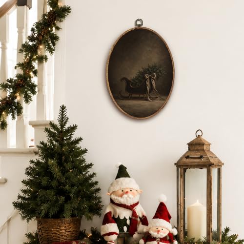 Yorhifa Dark Academia Winter Christmas Sleigh Framed Wall Art 8.5x11.5in - color: Dark Sleigh