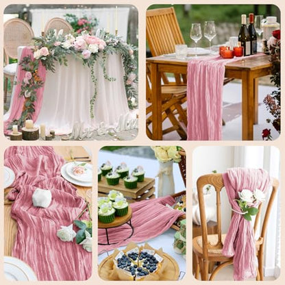 Cheesecloth Table Runner 10FT Pink Boho Gauze Rustic Sheer Table Runners - color: Pink, size: 1 Pack