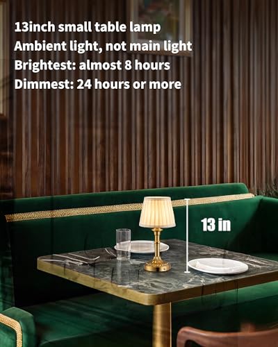 KDG Gold Cordless Portables Table Lamp, Beige Fabric Shade Small Desk Lamp - color: Gold + Beige Lampshade