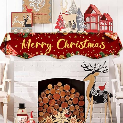 NYZE Christmas Mantel Scarf 60 x 17 Inch Fireplace Mantel Scarf Cover Decoration for Christmas Fireplace Scarf Shelf Top Runner Holiday Winter Home Decor - size: 60 x 17 in, style: Merry Christmas 2