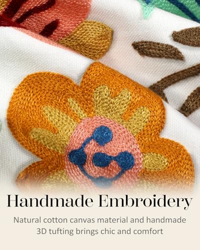 Embroidered Throw Pillow Cover, 18x18 Inch, Boho Floral - color: Elegant Flowers, size: 18" x 18" (Pack of 1)