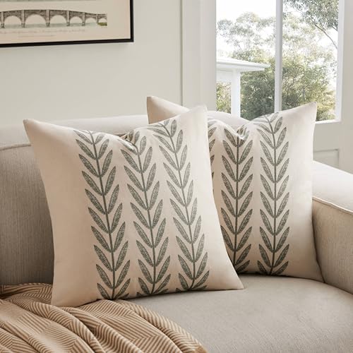 Farmhouse Leaves Throw Pillow Covers Set of 2, 22x22in Green - color: Green, size: 22" x 22" (Pack of 2)