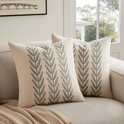 Farmhouse Leaves Throw Pillow Covers Set of 2, 22x22in Green - color: Green, size: 22" x 22" (Pack of 2)