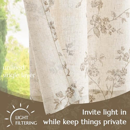 jinchan Floral Linen Kitchen Tier Curtains, 30 Inch, 2 Panels, Taupe - color: Alisa Taupe, size: 26"W x 30"L (Pack of 2)