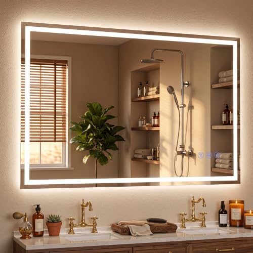 LED Bathroom Mirror 48"x32", Wall-Mounted Vanity Mirrors Front & Backlit Separate Light Control Stepless Dimmable Anti-Fog Memory 3 Color Temperatures Shatter-Proof Tempered Glass - size: 32"L x 48"W