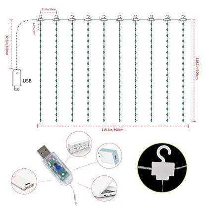 300 LED Twinkle Fairy Curtain Lights with Remote - 8 Lighting Modes, Hanging Warm String Light with USB Powered for Bedroom Wall, Wedding Backdrop and Christmas Party Window Decor