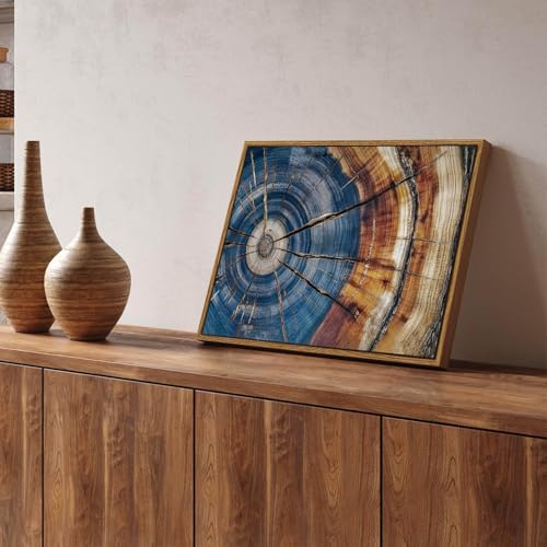 BingruiArt Faux Wood Tree Ring 02 Canvas Wall Art 12x16 Framed - color: Tree Ring - 02, size: 16"L x 12"W