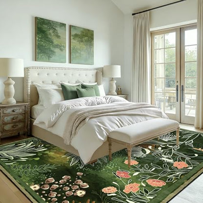 Yinhua 5x7 Area Rugs for Living Room, Washable Rugs Non Slip, Dark Green - size: 5' x7' (Rectangular)