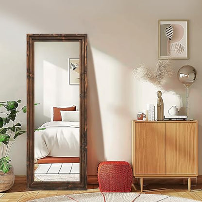 58x22in Full Length Mirror, 3-Tier Stepped Solid Wood Frame, Brown - color: Brown, size: 58"L x 22"W