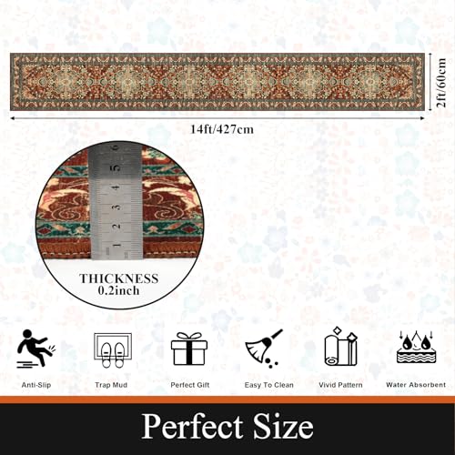 U'Artlines 2' x 14' Boho Hallway Runner Rug, Washable Carpet, Rust＆Teal - color: Rust＆teal, size: 2' x 14' (Runner)
