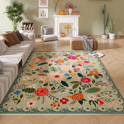 Rugcomf Area Rug 5x7 Washable, Green - color: Green, size: 5' x 7' (Rectangular)