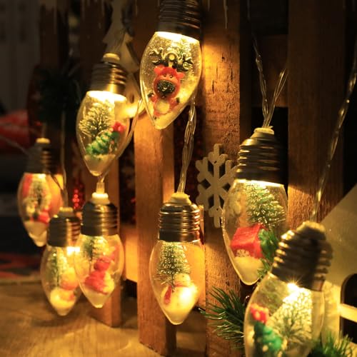 Christmas Lights 6.8Ft LED Christmas Tree Snow Globe Light 10 Shatterproof Edison Bulbs Battery Operated Light with Remote Timer, String Lights Indoor for Bedroom Porch Garden Party Xmas Decor - size: Christmas Lights with Tree