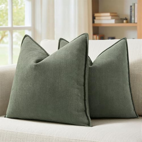 MIULEE Pack of 2 Army Green Euro Shams Chenille Pillow Covers 22x22 Inch - color: Army Green, size: 22" x 22" (Pack of 2)