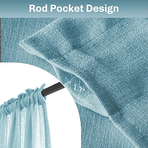 Melodieux Blue Semi Sheer Curtain Valance for Kitchen Cafe Small Windows Linen Look Rod Pocket, 52 by 18 Inch, 1 Panel - color: Blue, size: 52"W x 18"L (Pack of 1)