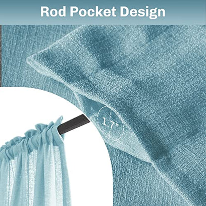 Melodieux Blue Semi Sheer Curtain Valance for Kitchen Cafe Small Windows Linen Look Rod Pocket, 52 by 18 Inch, 1 Panel - color: Blue, size: 52"W x 18"L (Pack of 1)