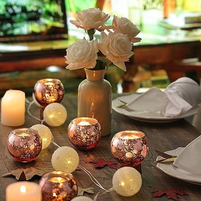 Volens Round Rose Gold Votive Candle Holders, 12 Pcs Mercury Glass Votives - color: Rose Gold, size: 12 PACK