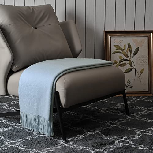 EP Mode 100% Pure Cashmere Throw Blanket for Sofa, Baby Blue - color: Baby Blue