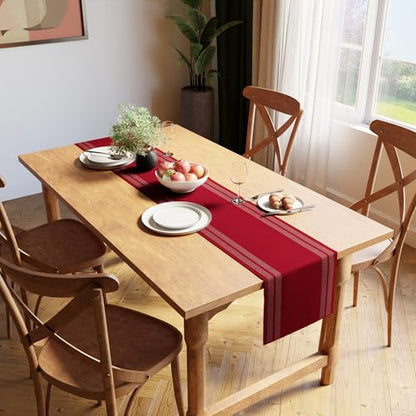 Encasa XO Table Runner, Yarn Dyed Ribbed Cotton 13"x72" - color: Ladder Red, size: 13x72 in