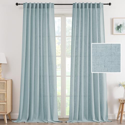 H.VERSAILTEX Semi Sheer Linen Curtains 108 Inch for Living Room, Cloud Blue - color: *Cloud Blue, size: 52"W x 108"L (Pack of 2)