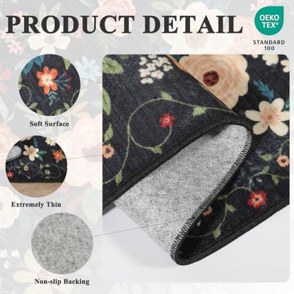 DUKINO 2x7 Runner Rug for Hallway, Washable Runner Rug Non Slip, Black - color: Black, size: 2' x 7' (Rectangular)