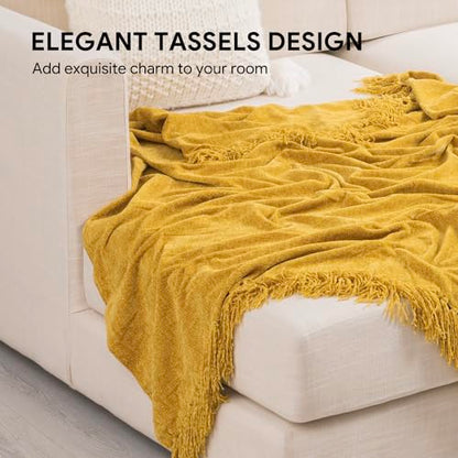 RECYCO Chenille Throw Blanket for Couch, 60"x80", Mustard Yellow - color: Mustard Yellow, size: 60'' X 80''