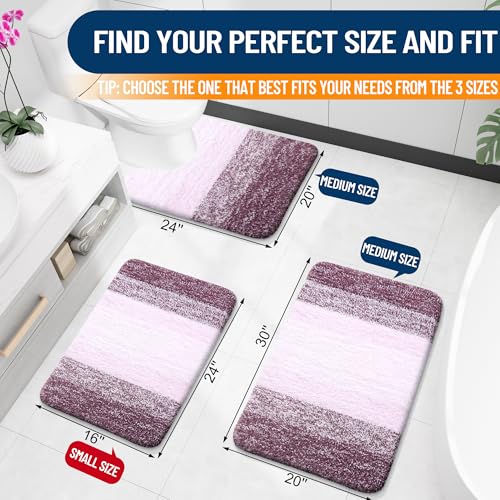 OLANLY Small Bathroom Rugs 24x16, Extra Soft Absorbent Microfiber Bath Rugs - color: Mauve, size: 24" X 16"