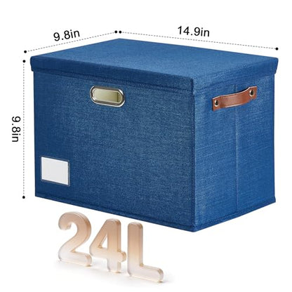 15" Fabric Storage Box with Lids, 3-Pack, Navy - color: Navy, size: Medium-15"