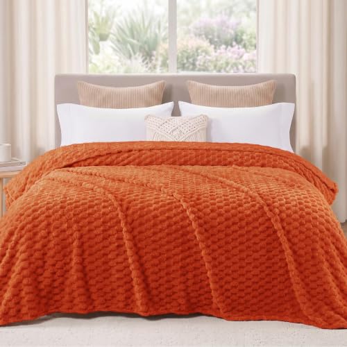 Exclusivo Mezcla 3D Fleece California King Blanket for Bed, Burnt Orange - color: Burnt Orange, size: Cal King ( 120x120 IN )