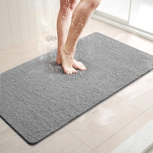 LuxStep Shower Mat Bathtub Mat,Non-Slip Bath Mat with Drain, Quick Drying - color: Stylish Grey, size: 32" x 16"