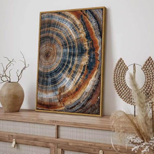 BingruiArt Faux Wood Tree Ring 04 Canvas Wall Art 16x24 Framed - color: Tree Ring - 04, size: 24"L x 16"W