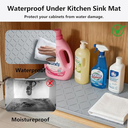Mateeylife Under Sink Mat Kitchen Waterproof, Silicone Sink Tray 22"X31" - color: Light Grey, size: 22''W x 31''L