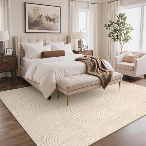 GENIMO Beige Rug 8x10 Washable Area Rug for Living Room, Soft High Low Pile - color: Arch Beige, size: 8' x 10' (Rectangular)