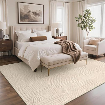 GENIMO Beige Rug 6x9 Washable Area Rugs for Living Room, Soft High Low Pile - color: Arch Beige, size: 6' x 9' (Rectangular)