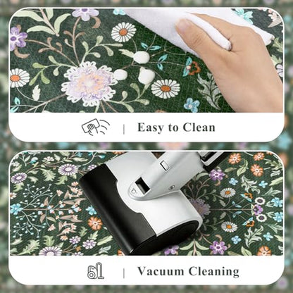 Yamaziot Boho Anti Fatigue Kitchen Rug Set of 2 Green, Non-Slip Kitchen Mat - color: Green & Black, size: 20"x32"+20"x59"