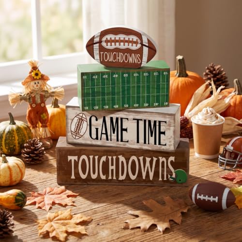 Yuntau 4 Pcs Fall Football Table decoration Centerpieces Wooden Blocks sign - style: Football