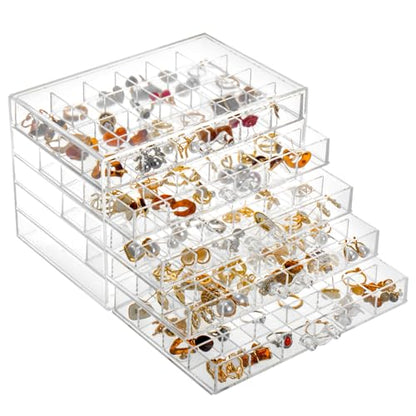 YUFONG Earring Storage Box Organizer 5 Drawers with 120 Small Compartments - color: Clear