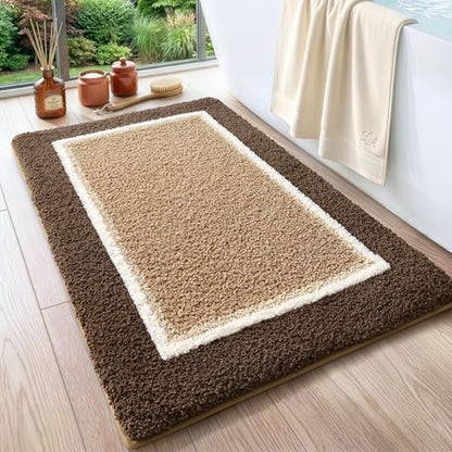 DEXI Bathroom Rugs 32x20, Soft Absorbent Bath Mat, Brown and Dark Beige - color: Brown and Dark Beige, size: 32" X 20" (Rectangular)
