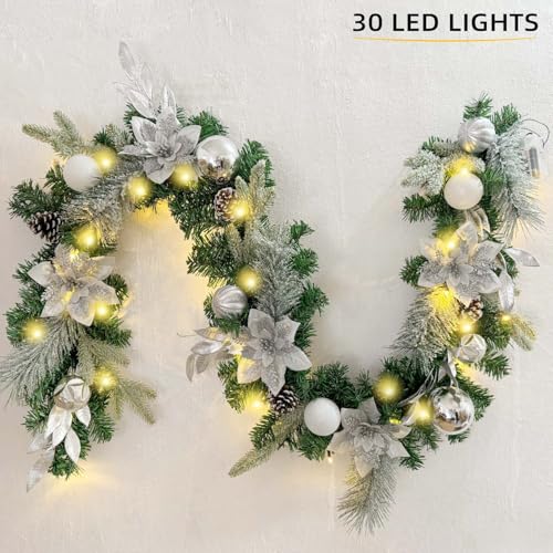WANNA-CUL Pre-Lit 6ft Silver White Christmas Garland with 30 LED Lights - color: 05-sliver White