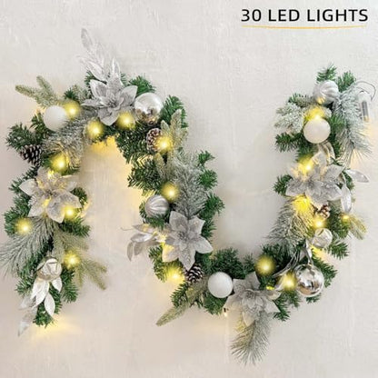 WANNA-CUL Pre-Lit 6ft Silver White Christmas Garland with 30 LED Lights - color: 05-sliver White