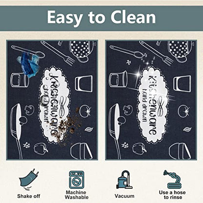 Carvapet 2 piece Washable Low Profile Runner Rug Set Kitchen Mats - color: Black Kitchenware