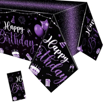 Tudomro 3 Pcs Plastic Happy Birthday Party Tablecloths,Black Purple - color: Black Purple