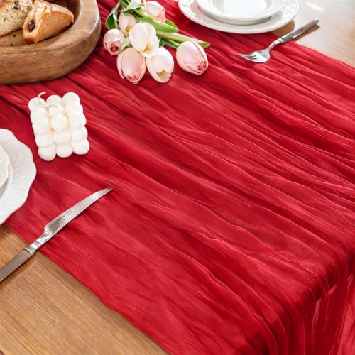 Cheesecloth Table Runner, 10 Ft, Boho Rustic, Red, 1 Pcs - color: Red