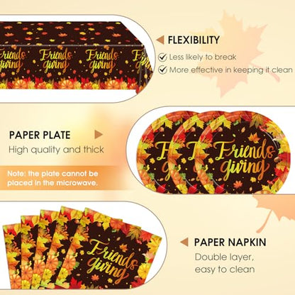 41 PCS Fall theme Thanksgiving Party Supplies Kit,Happy Friendsgiving Tableware Include Dessert Plates, Napkins,Tablecloth Autumn Harvest Disposable Dinnerware For Autumn Thanksgiving Party - color: Thanksgiving Party