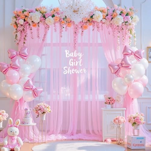 10ft x 12ft Pink Tulle Backdrop Curtain for Baby Shower Party Sheer Fabric Backdrop Curtains for Girls Birthday Gender Reveal Back Drop Wedding Photo Backdrop Drapes Background 2 Panels 5ft x 12ft - color: Pink, size: 10FT X 12FT(2 Panels 5ft(W) X 12ft(H)