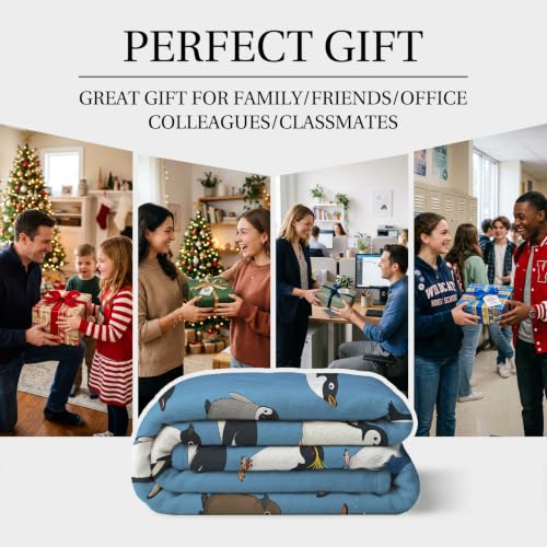 Jekeno Penguin Blue Throw Blanket 60"x80", Gifts for Women Girls - color: Blue White, size: 60"x80"