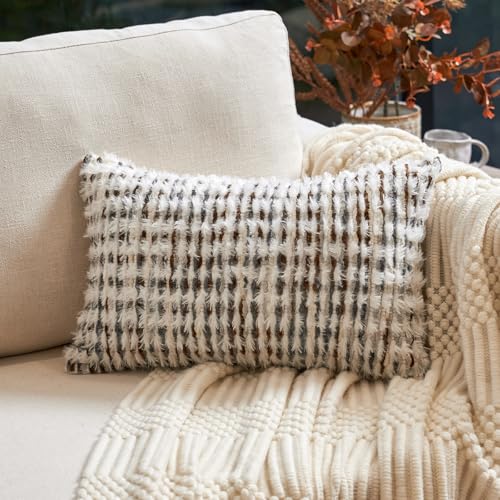 Aeckself Boho Chenille Tufted Pillow Cover 12 x 20 Inch, Rectangle Decorative Lumbar Throw Pillow Cover Neutral Pillowcase for Couch Bedroom Living Room, Brown White - color: Brown White, size: 20" x 12" (Pack of 1)