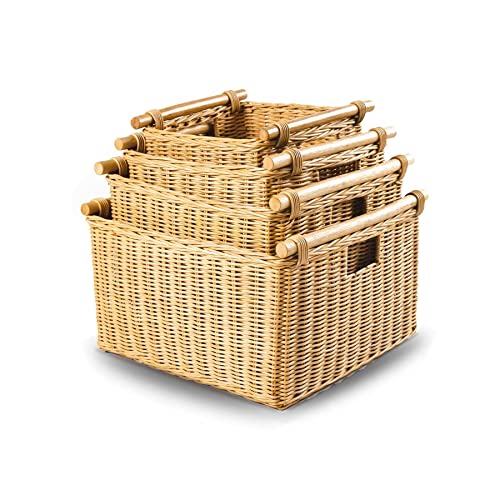 The Basket Lady Deep Pole Handle Wicker Storage Basket, S, Sandstone - color: Sandstone, size: Small