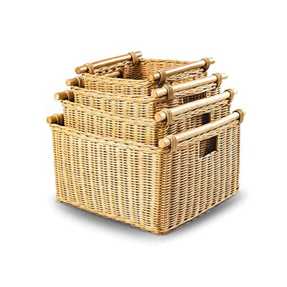 The Basket Lady Deep Pole Handle Wicker Storage Basket, S, Sandstone - color: Sandstone, size: Small