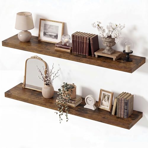 Vivelove Brown Floating Shelves 36 x 8 Inch, 8 Inch Deep Shelf, Set of 2 - color: Rustic Brown, size: 36"Wx8"Dx1.4"H